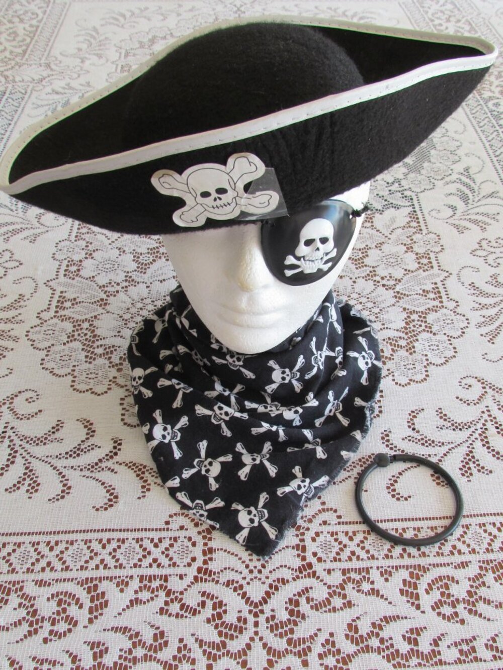 KIDS' PIRATE HAT, EYE PATCH, JOLLY ROGER SCARF & EARRING for HALLOWEEN COSTUME